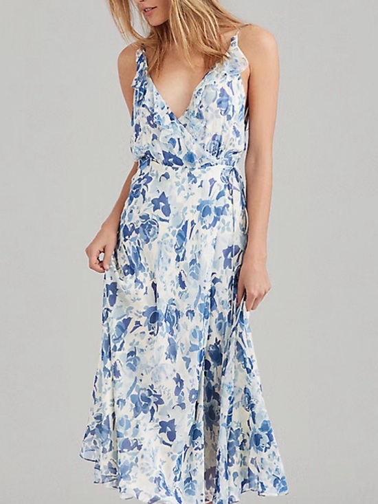 Polo Ralph Lauren Dresses & Skirts - Polo by Ralph Lauren Blue & White Floral V-Neck Maxi Dress- silk